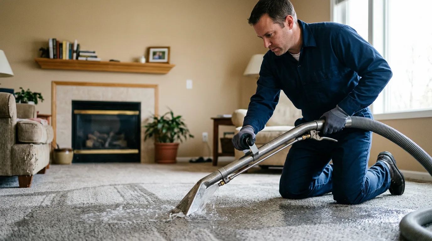 Water damage restoration technician working near Virgil, KS